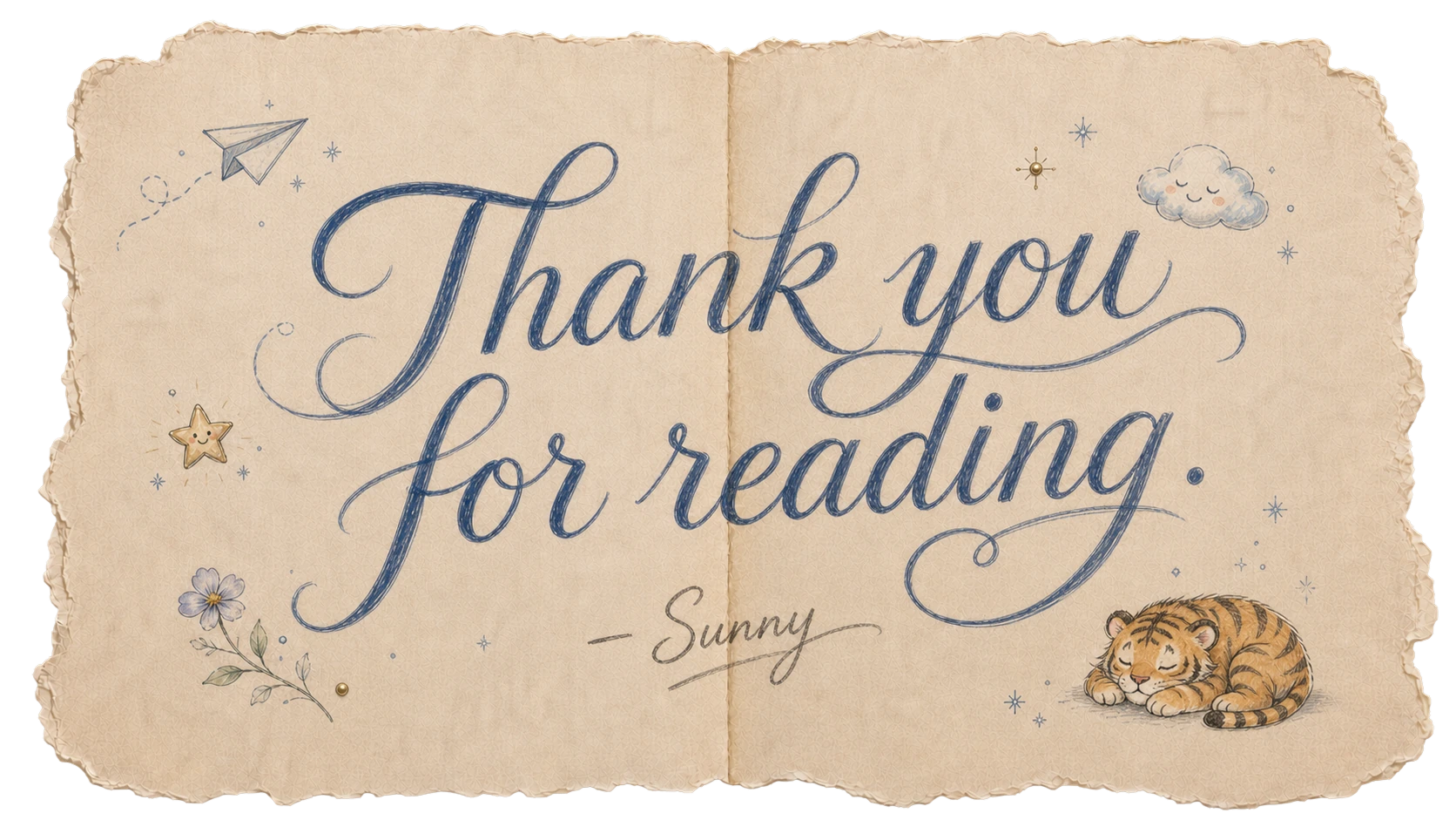 Thank you for reading, signed Sunny, with tiny closing doodles