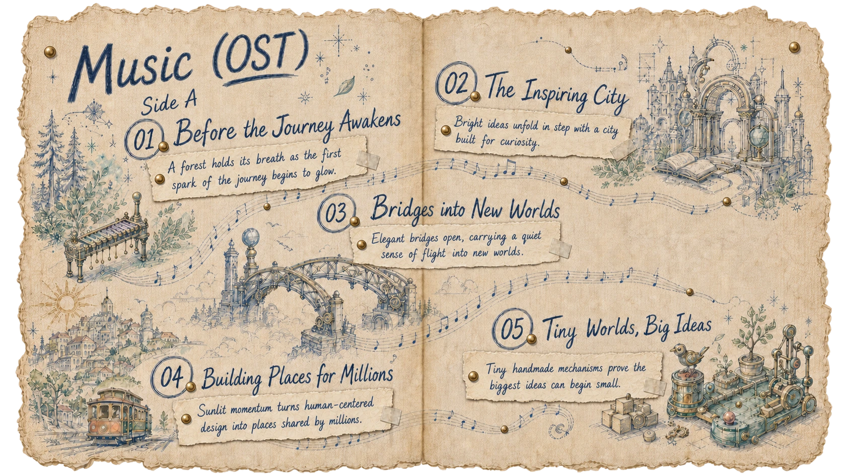 Music original soundtrack Side A liner notes for tracks one through five