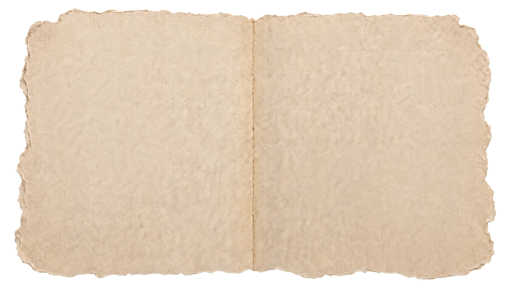 Blank handmade paper spread reserved for a future chapter