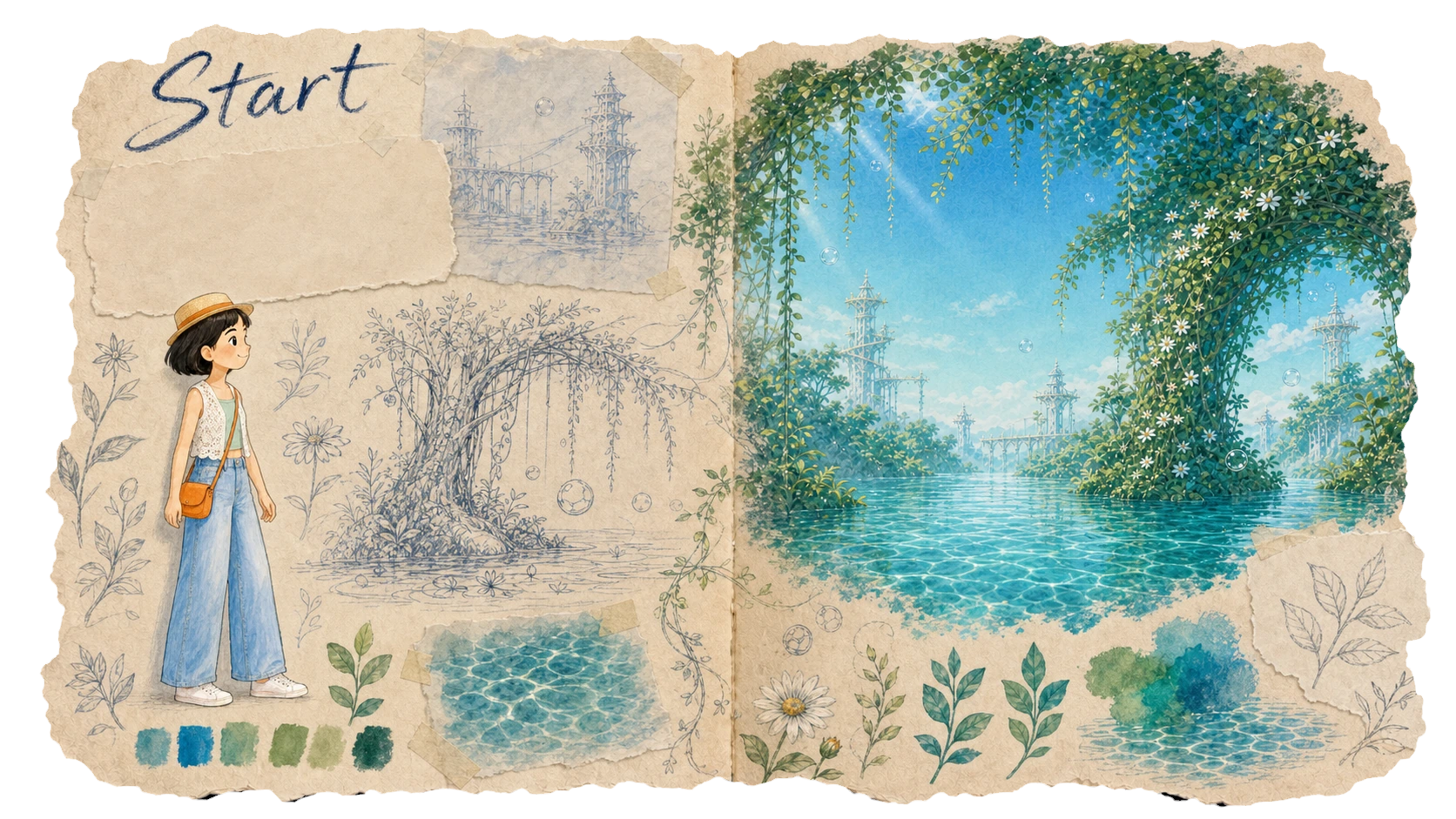 Start scene visual-development spread